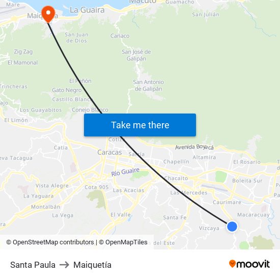 Santa Paula to Maiquetía map