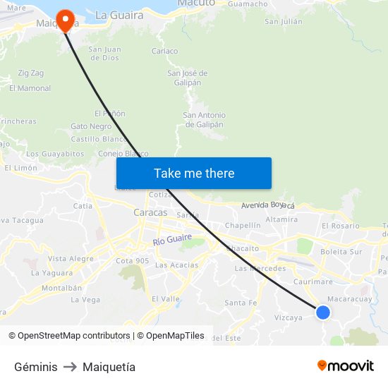 Géminis to Maiquetía map