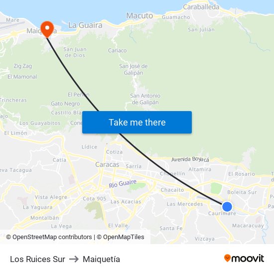 Los Ruices Sur to Maiquetía map