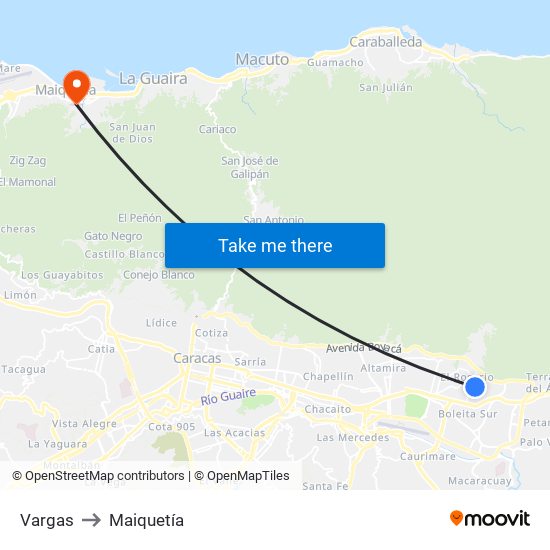 Vargas to Maiquetía map