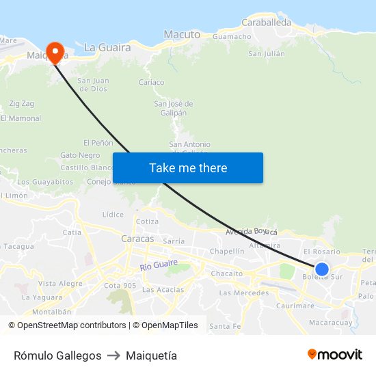 Rómulo Gallegos to Maiquetía map