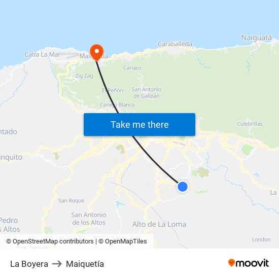 La Boyera to Maiquetía map