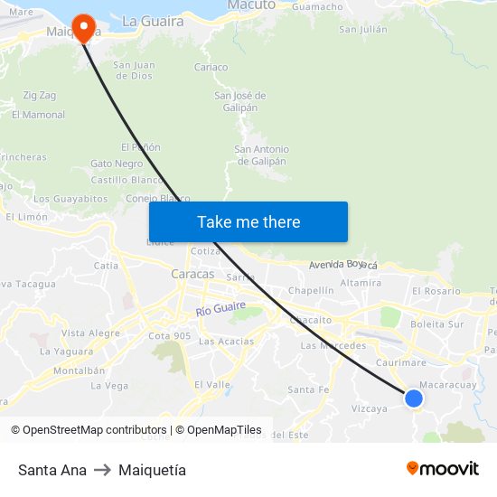 Santa Ana to Maiquetía map
