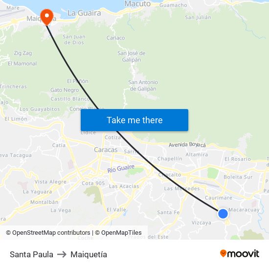 Santa Paula to Maiquetía map