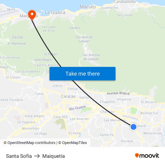 Santa Sofía to Maiquetía map