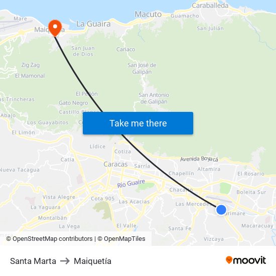 Santa Marta to Maiquetía map