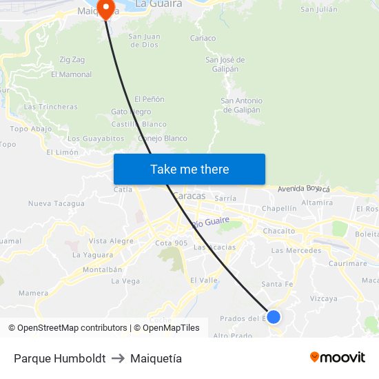 Parque Humboldt to Maiquetía map