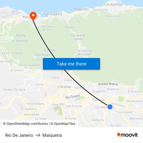Río De Janeiro to Maiquetía map