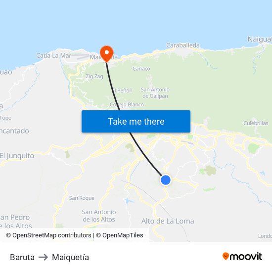 Baruta to Maiquetía map
