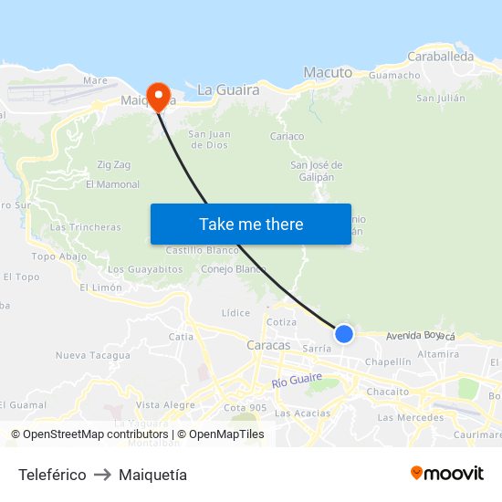 Teleférico to Maiquetía map