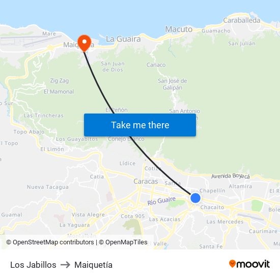 Los Jabillos to Maiquetía map