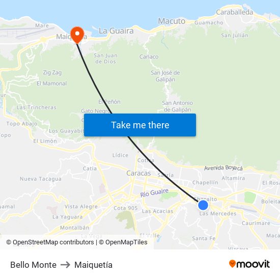 Bello Monte to Maiquetía map