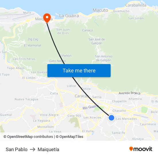 San Pablo to Maiquetía map
