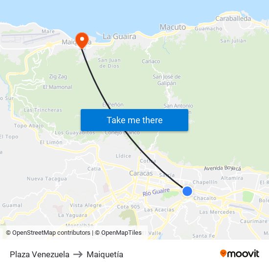 Plaza Venezuela to Maiquetía map
