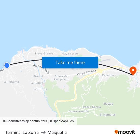 Terminal La Zorra to Maiquetía map