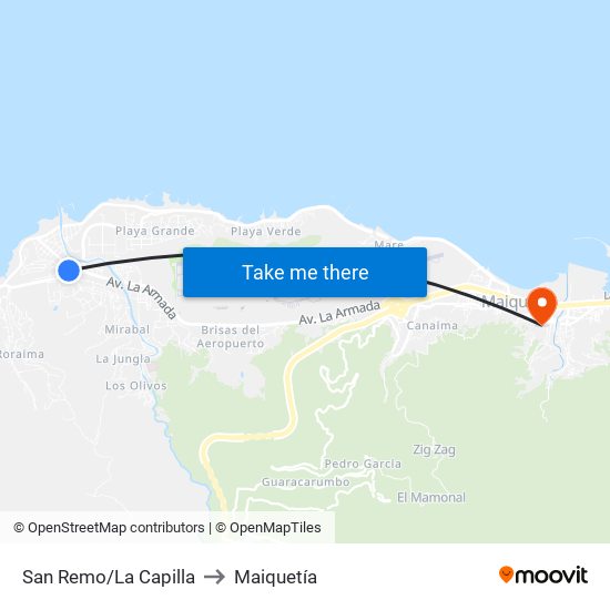 San Remo/La Capilla to Maiquetía map