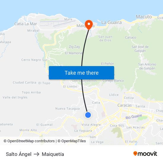 Salto Ángel to Maiquetía map