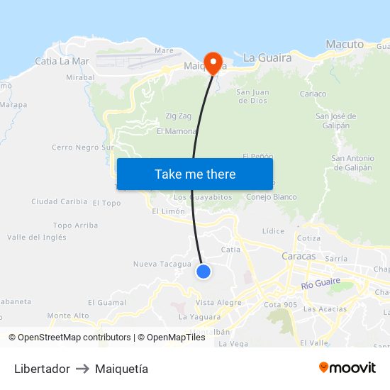 Libertador to Maiquetía map
