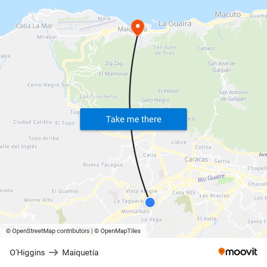 O'Higgins to Maiquetía map