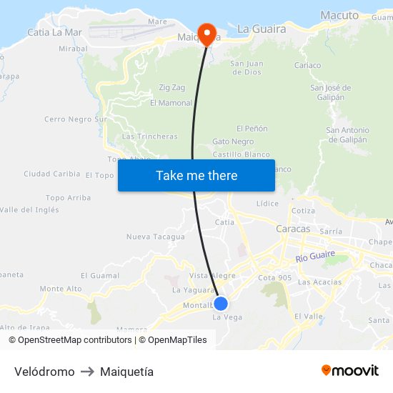 Velódromo to Maiquetía map