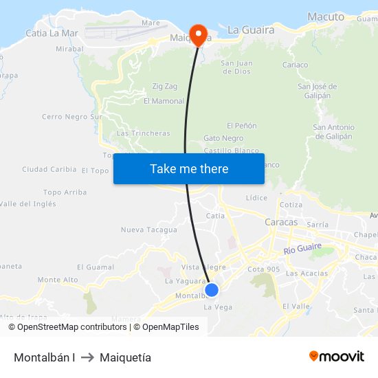 Montalbán I to Maiquetía map