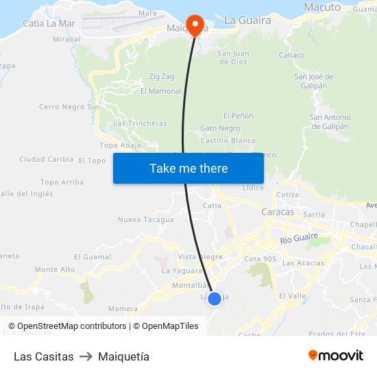 Las Casitas to Maiquetía map