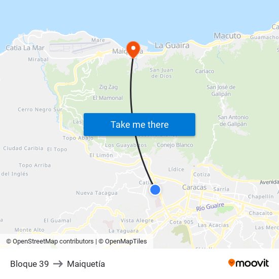 Bloque 39 to Maiquetía map