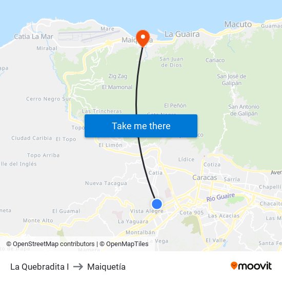 La Quebradita I to Maiquetía map
