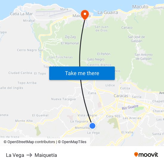 La Vega to Maiquetía map