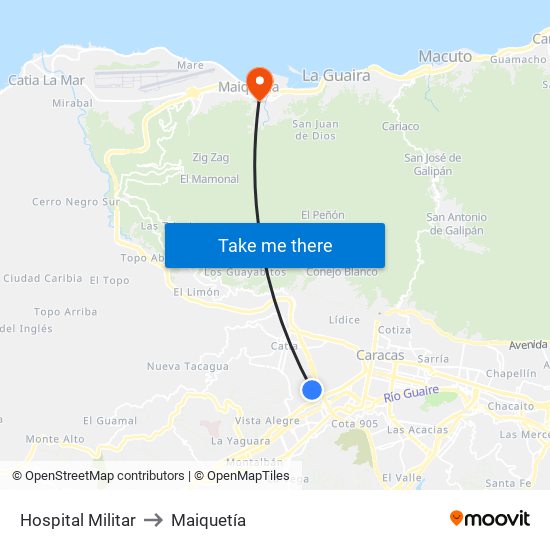 Hospital Militar to Maiquetía map