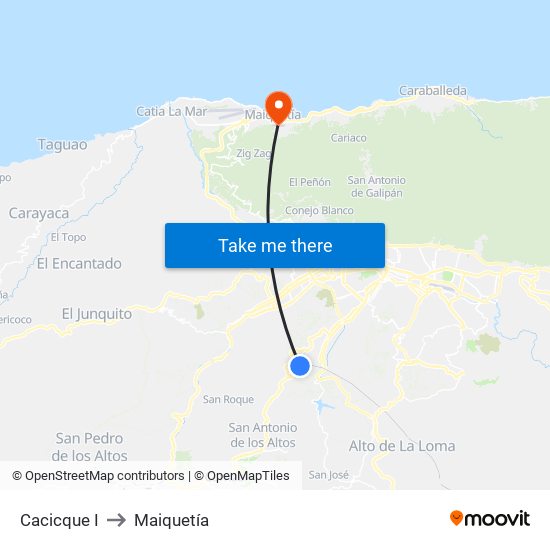 Cacicque I to Maiquetía map
