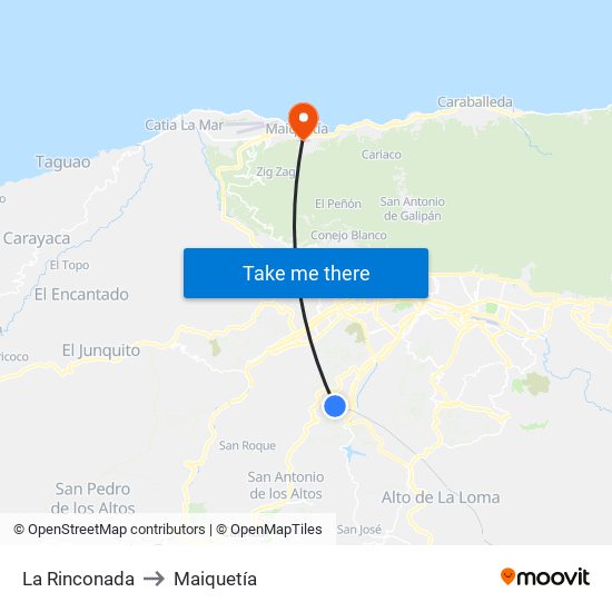 La Rinconada to Maiquetía map