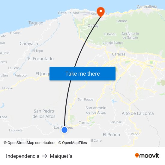 Independencia to Maiquetía map