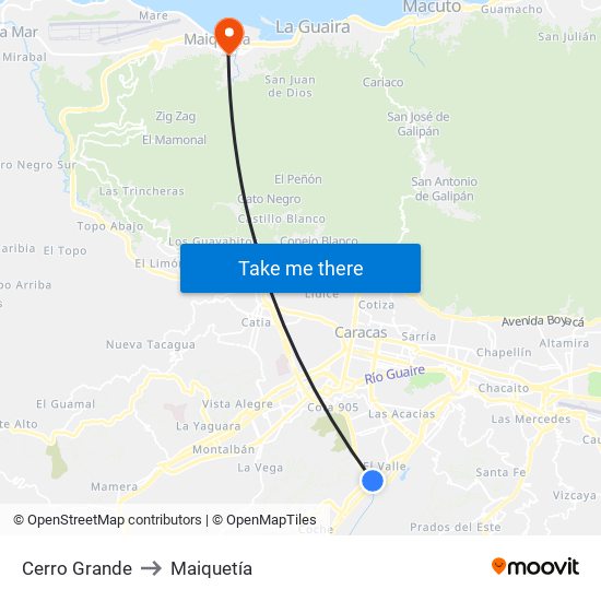 Cerro Grande to Maiquetía map