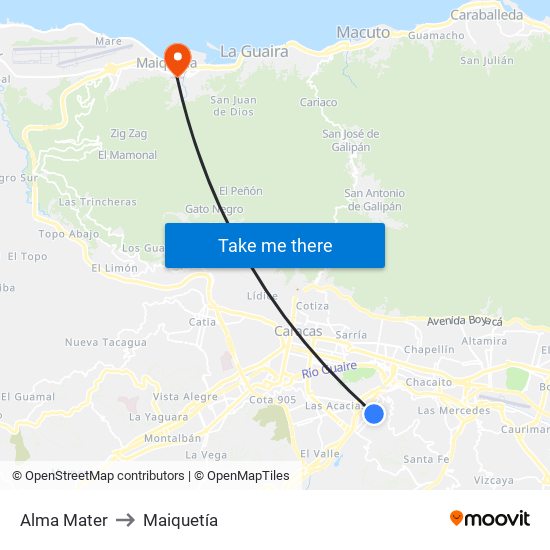 Alma Mater to Maiquetía map