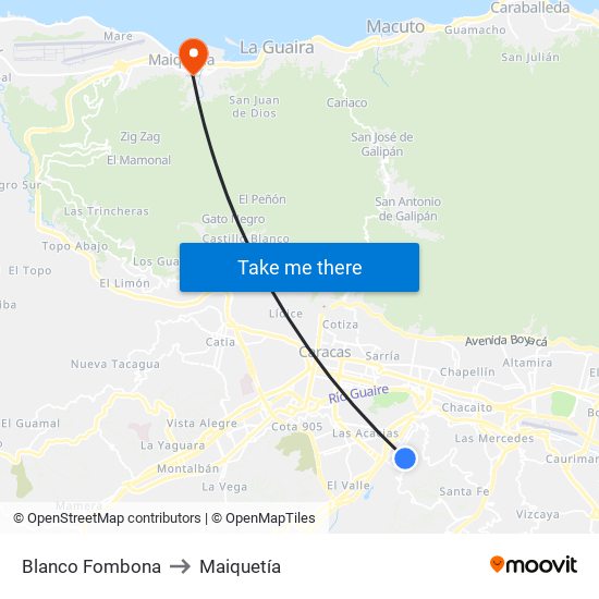 Blanco Fombona to Maiquetía map