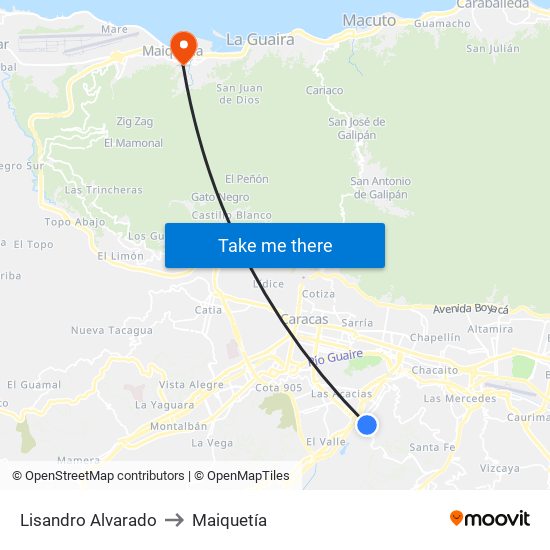Lisandro Alvarado to Maiquetía map
