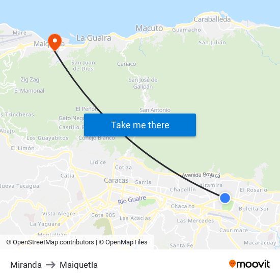 Miranda to Maiquetía map