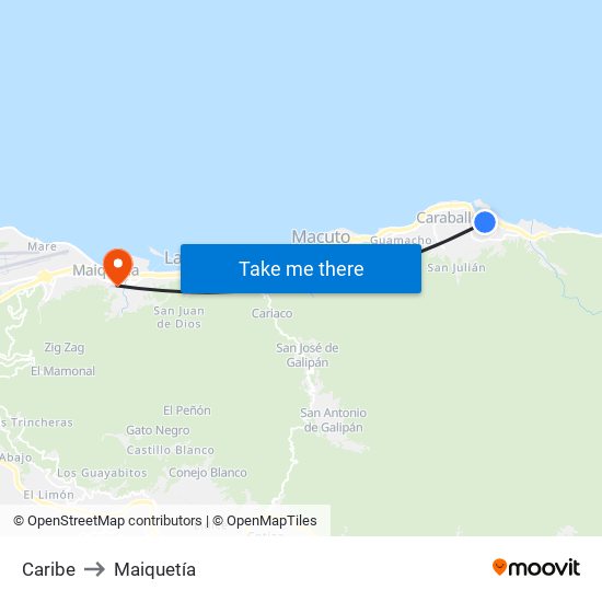 Caribe to Maiquetía map
