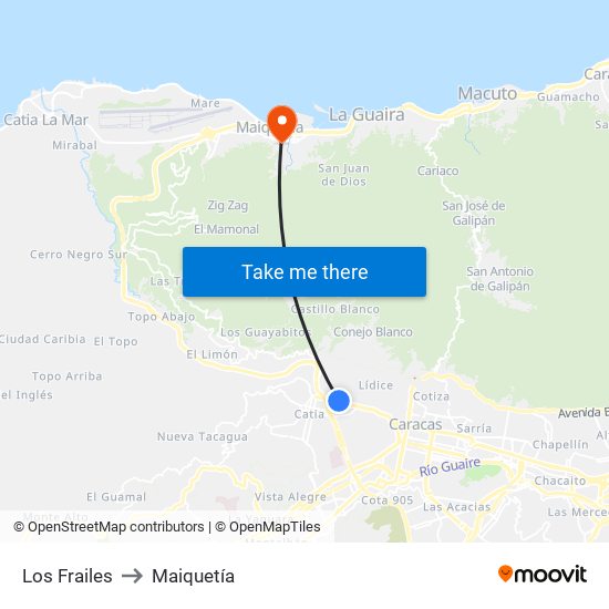 Los Frailes to Maiquetía map