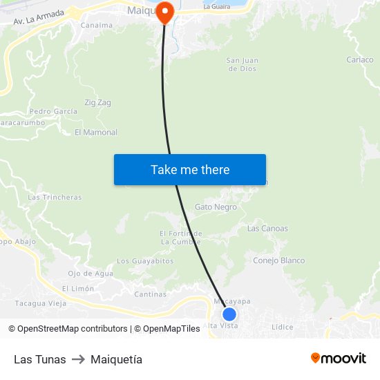 Las Tunas to Maiquetía map