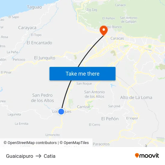 Guaicaipuro to Catia map