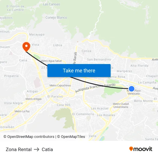 Zona Rental to Catia map