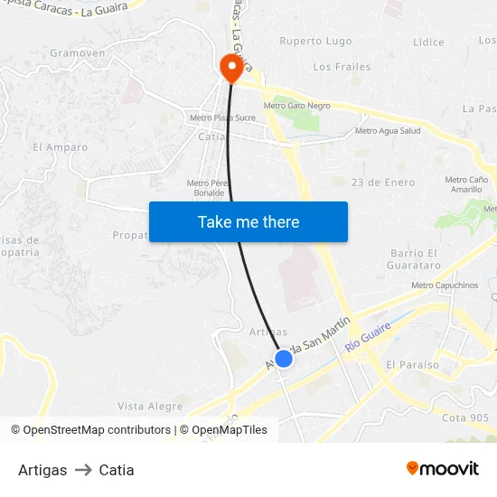 Artigas to Catia map