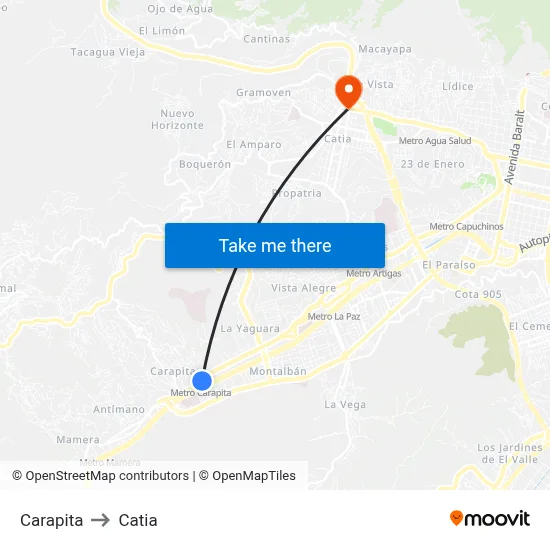 Carapita to Catia map