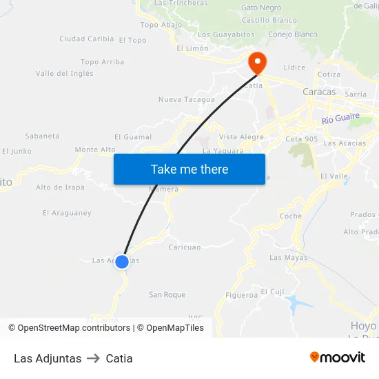 Las Adjuntas to Catia map