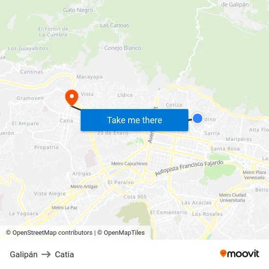 Galipán to Catia map