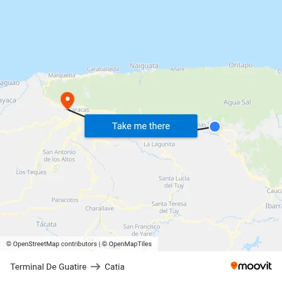 Terminal De Guatire to Catia map