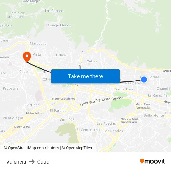 Valencia to Catia map