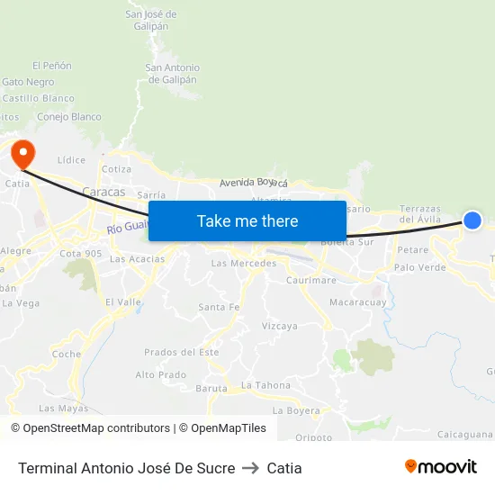 Terminal Antonio José De Sucre to Catia map